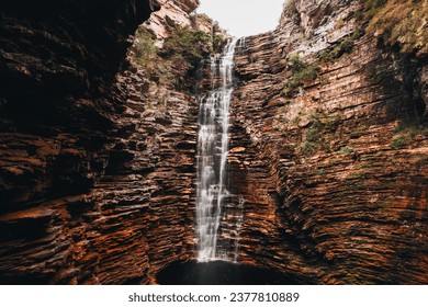 aerial view of the Buracão waterfall in Chapada Diamantina, Bahia, Brazil - Powered by Shutterstock