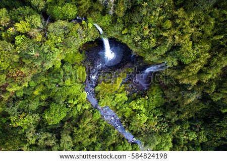Aerial view of a waterfall, at Ciparay Waterfall, Tasikmalaya District, West Java, Indonesia