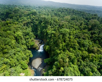 Aerial View Of Waterfall In Equatorial Guinea