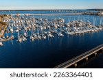 Aerial View of the Waterfront and a Large Marina in New Bern North Carolina