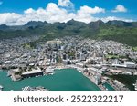 Aerial view: Waterfront of Port Louis, Mauritius island