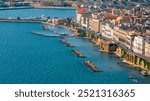 Aerial view of the waterfront in Taranto, Puglia, Italy.