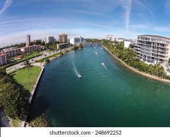Aerial view of waterway and boating in Boca Raton Florida