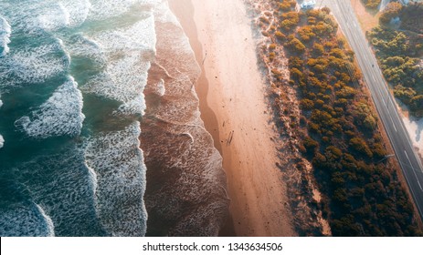 Aerial View Of Waves And Beach Of Great Ocean Road Australia