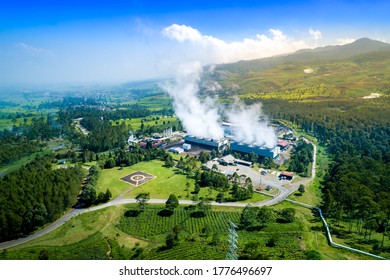 Aerial View of Wayang Windu Geothermal Power Plant, Bandung, Pangalengan West Java Indonesia