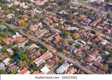 Aerial View Of A Wealthy Neighborhood In Santiago De Chile