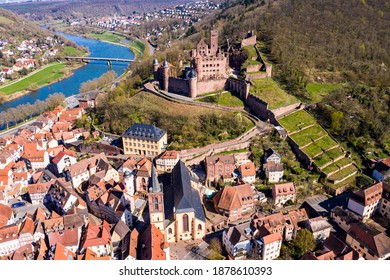 Aerial view, Wertheim with castle, river Main and Tauber, Baden-Württemberg, Germany