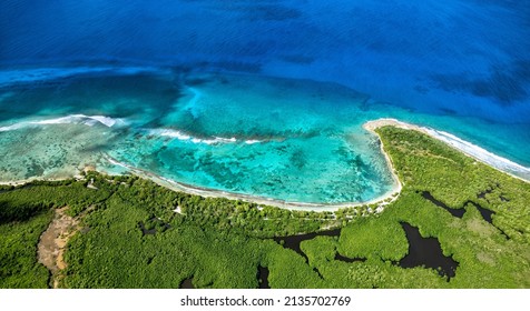 Aerial view of the West coast, Grande-Terre, Guadeloupe, Lesser Antilles, Caribbean.