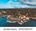 Aerial view of West end Negril coastline with hotel in view