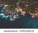 Aerial view of West end Negril coastline with hotel in view