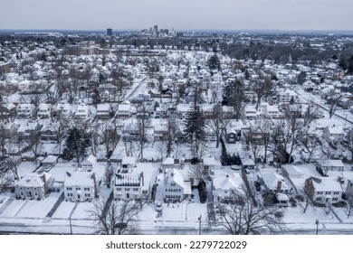 Aerial view of West Hartford, Connecticut in winter 