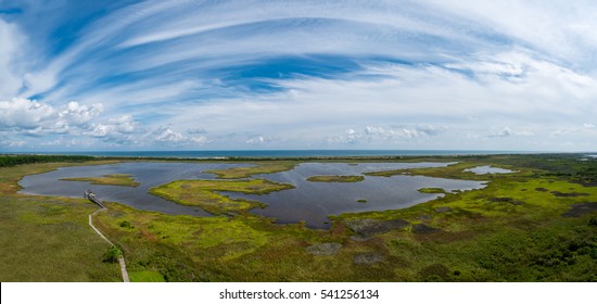 Aerial View Of The Wetlands In Outer Banks, North Carolina. 