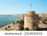 Aerial view of White Tower in Thessaloniki, Greece