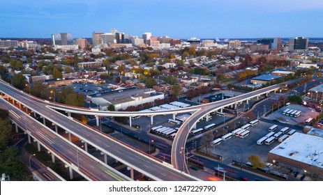 Aerial View Wilmington Delaware Downtown City Skyline Bus Station And Highways