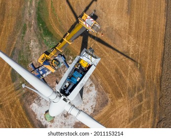 Aerial View Of Wind Turbine Construction 