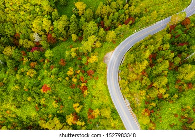 Aerial View Of Winding Road On Mountain In Autumn