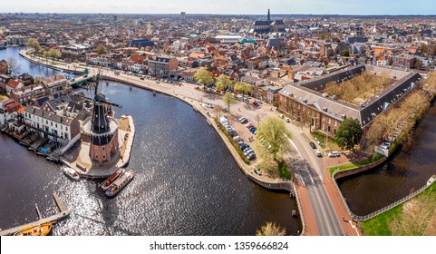 Aerial view of windmill in Haarlem, Netherlands