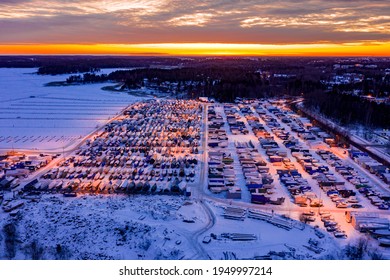 Aerial View Of Winter Boat Storage In Suomenoja Marina, Espoo, Finland.