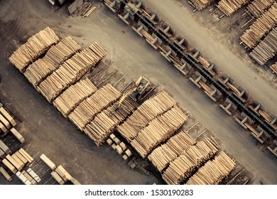 Aerial View Of Wood At Sawmill