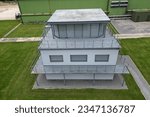 aerial view of world war 2 military airfield control tower, Acaster Malbis, Yorkshire 