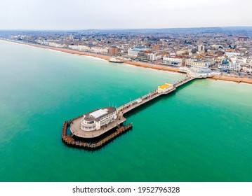 An aerial view of Worthing Pier, a public pleasure pier in Worthing, West Sussex, England, UK - Shutterstock ID 1952796328