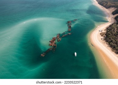 Aerial view of the wrecks at Moreton Island - Shutterstock ID 2233522371