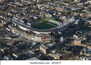 Aerial view of Wrigley Field in Chicago, Illinois.