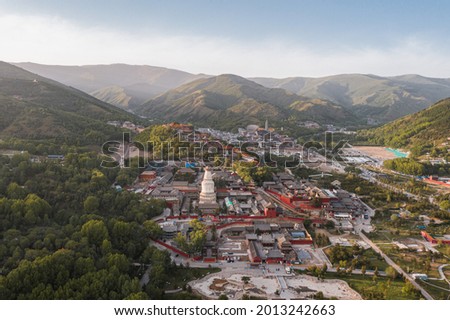 Aerial view of the Wutai Mountain at dusk, Shanxi Province, China