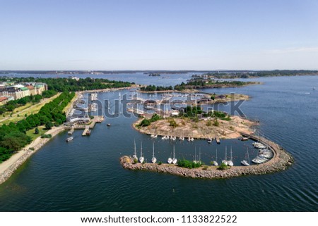 Aerial view of yacht clubs in Helsinki on the shore of the Baltic Sea