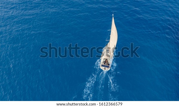 Aerial View Yacht Sailing On Opened Stock Photo Edit Now