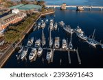 Aerial View of Yachts Docked at a Marina Near Downtown New Bern North Carolina