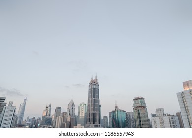 Aerial View Of Yanan Rd, Jingan District, Shanghai In The Evening