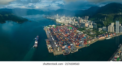 Aerial view of Yantian international container terminal in Shenzhen city, China - Shutterstock ID 2176104563