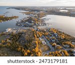 Aerial view of Yellowknife Bay and Old Town in Autumn. Yellowknife, Great Slave Lake, Northwest Territories, Canada.