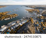 Aerial view of Yellowknife Bay and Old Town in Autumn. Yellowknife, Great Slave Lake, Northwest Territories, Canada.