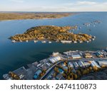 Aerial view of Yellowknife Bay and Old Town in Autumn. Yellowknife, Great Slave Lake, Northwest Territories, Canada.