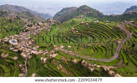 An aerial view of the Yemeni landscape of Jabal Sabr in Taiz city. The beauty of Yemen. Yemeni Tourism