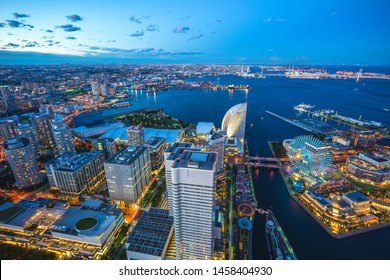 Aerial View Of Yokohama Port In Japan At Night