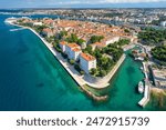 Aerial view of the Zadar town in Dalmatia region of Croatia. Beautiful Zadar cityscape at sunny summer day. Historical center of Zadar town top view. UNESCO