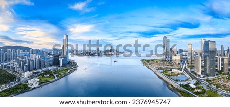 Aerial view Zhuhai city financial district skyline panorama