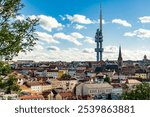 Aerial view of Zizkov district, with Television Tower transmitter in Prague