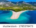 Aerial view of Zlatni rat beach in Bol, Island Brac, Croatia