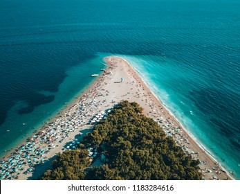 Aerial view of Zlatni Rat (Golden Horn) beach in Croatia