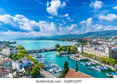Aerial view of Zurich city center and lake Zurich, Switzerland. High quality photo