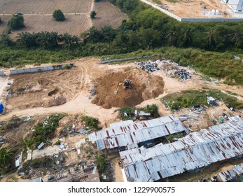 Aerial View,Construction Site With Crane And Worker Camp