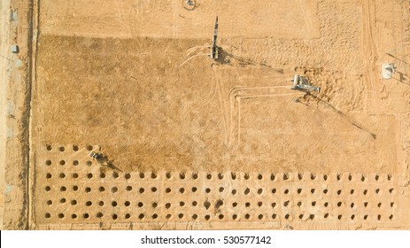 Aerial View,Construction Site In Industrial With Crane And Building About Piling Work