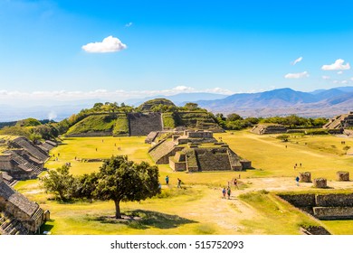 Aerial viewMonte Alban, a large pre-Columbian archaeological site, Santa Cruz Xoxocotlan Municipality, Oaxaca State.  UNESCO World Heritage