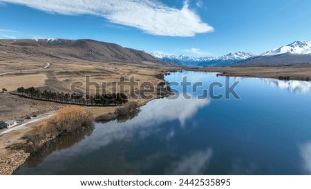Aerial views of the alpine Lake Clearwater in NZ South island Ashburton conservation park