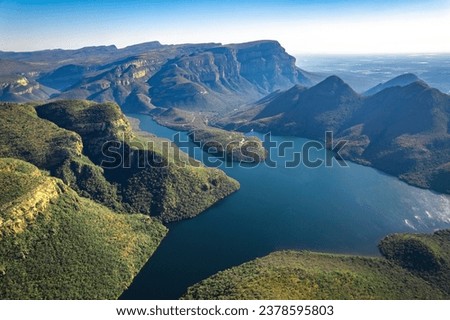 Aerial views of Blyde River Canyon and the three Rondavels in Graskop, Mpumalanga, South Africa