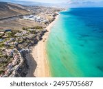 Aerial views of Butihondo and Jandia beach, Fuerteventura, Canary Islands, Spain